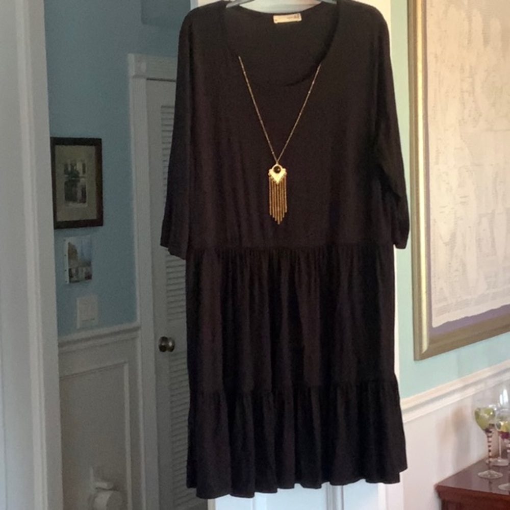 Black Tiered Dress with Gold Necklace